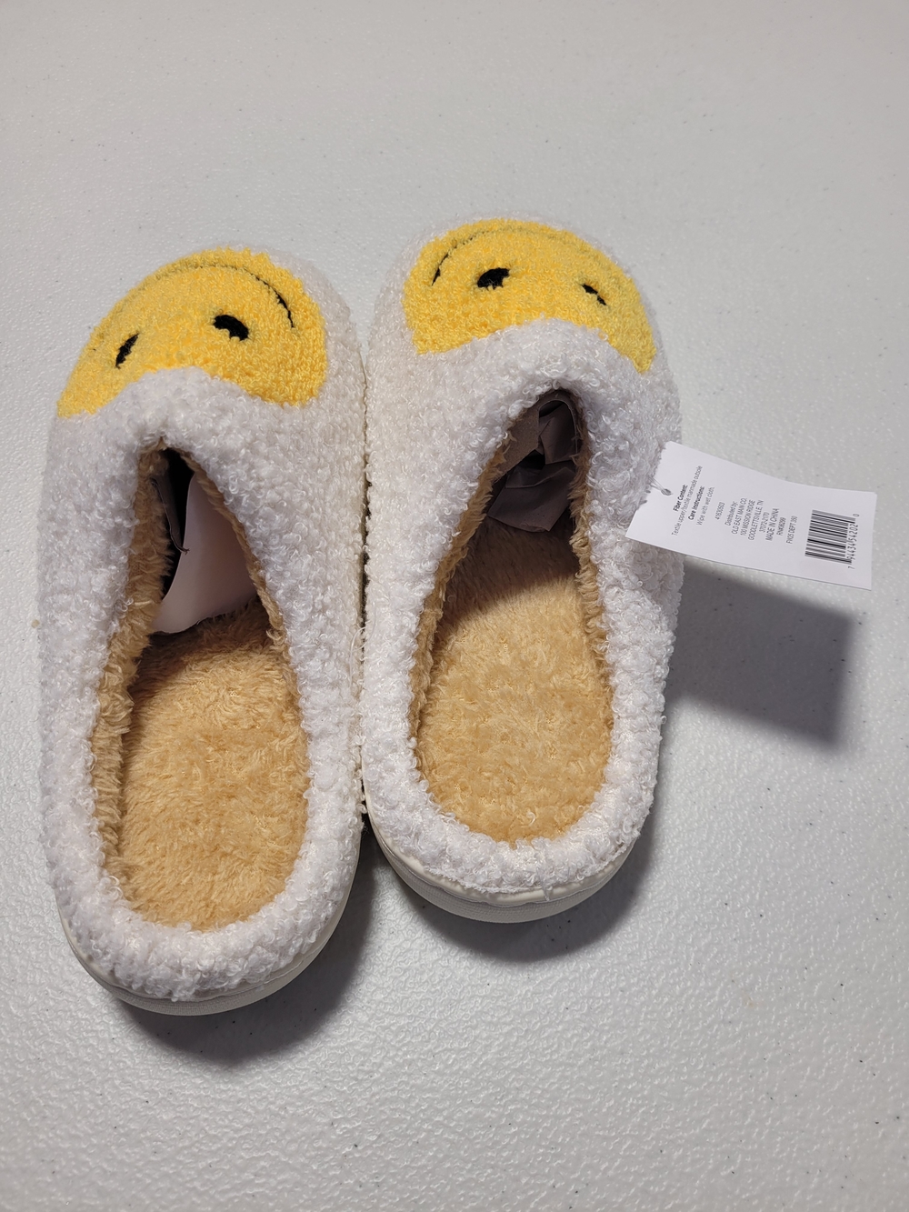 Cozy White Fuzzy Slippers with Yellow Smiley Faces - Picture 3 of 4